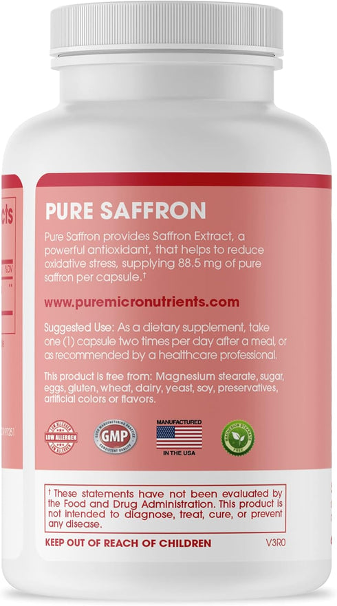 Saffron Supplements - 100% Pure Saffron Extract Capsules for Energy, Mood, Eye & Heart Health Support