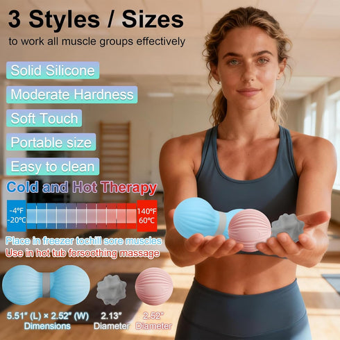 Set, 3 Pack HODEMI Peanut Massage Ball Peanut Roller, Textured Massage Ball & Trigger Point Ball for Deep Tissue