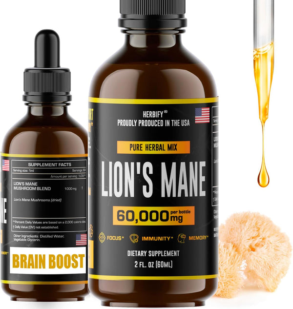Lions Mane Mushroom Supplement, Natural Immune Support Tincture for Memory, Focus & Clarity, Vegan, Organic - 2 Fl oz