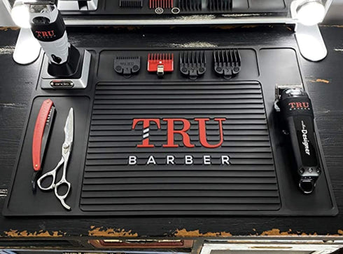 TRU BARBER 18" X 13” Organizer Mat (BLACK) | Flexible PVC Salon Barbershop Work Station Pad