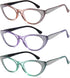EYEURL Cat Eye Reading Glasses for Women, Blue Light Blocking 3 Pack Computer Readers 1.75 with Spring Hinge