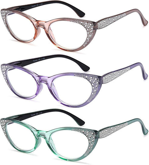 EYEURL 2.25 Blue Light Blocking Cat Eye Reading Glasses for Women, 3 Pack Lightweight Eyeglasses with Comfortable