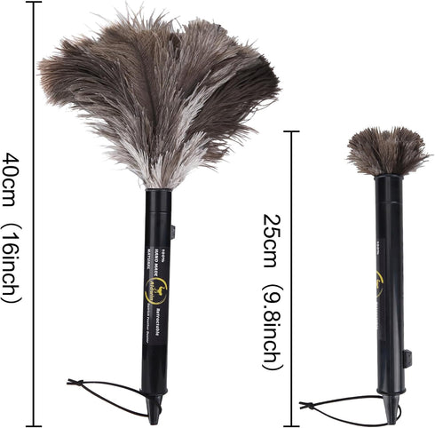 Aldwin Ostrich Feather Duster Retractable 2 Pack, 16 Inch Genuine Fluffy Handheld Dusters for Cleaning