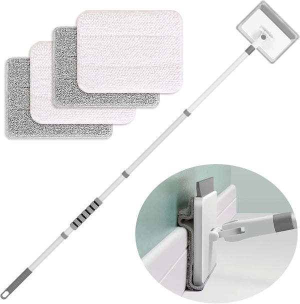 Baseboard Cleaner Tool with Handle, Wall Cleaner Mop Buddy with Extension Pole and 4 Reusable Pads