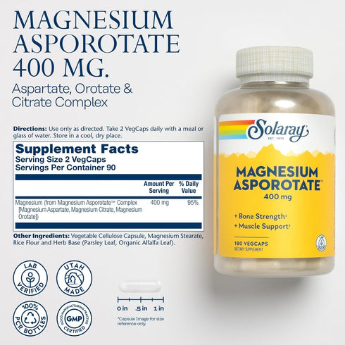 Solaray Magnesium Asporotate 400 mg | Aspartate, Orotate & Citrate Complex | 180 VegCaps for Healthy Heart