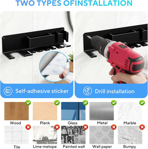 Hair Dryer Holder Wall Mounted, Blow Dryer Holder, Metal Hair Tool Organizer, Curling Iron, Straightener Holder, Hair