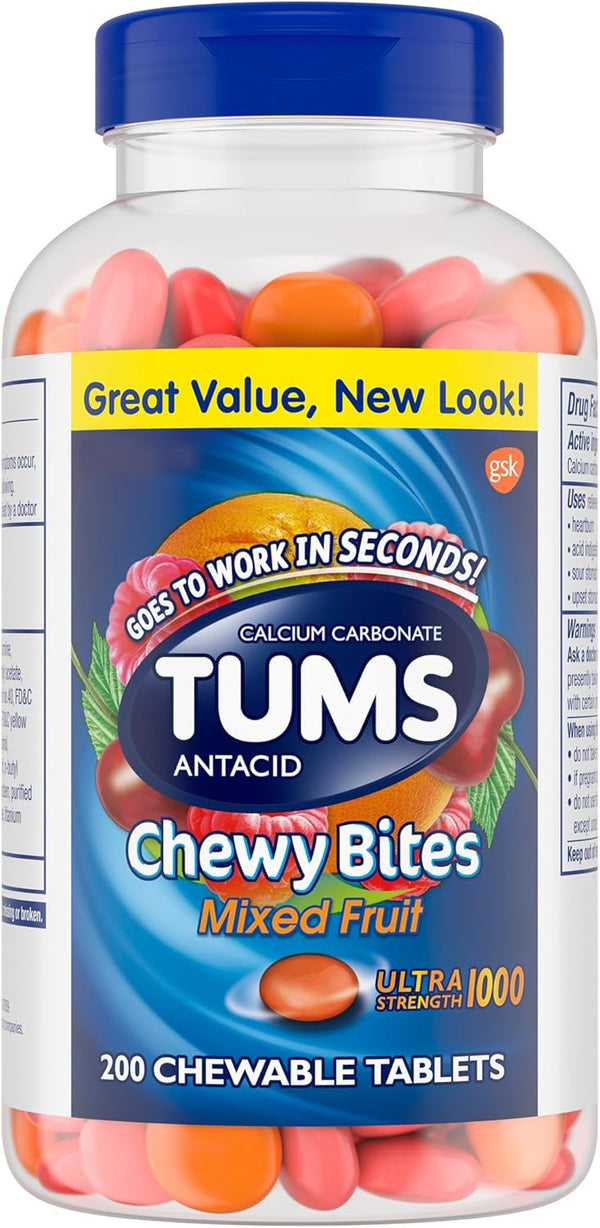 TUMS Chewy Bites Chewable Antacid Tablets for Ultra Strength Heartburn Relief, Great