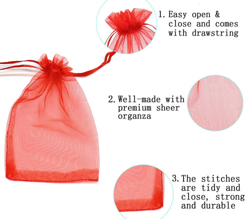 100Pcs Red Organza Gift Bags, 3.5x4.5 Small Christmas Candy Bags with Drawstring for Baby Shower, Wedding Favor Pouches