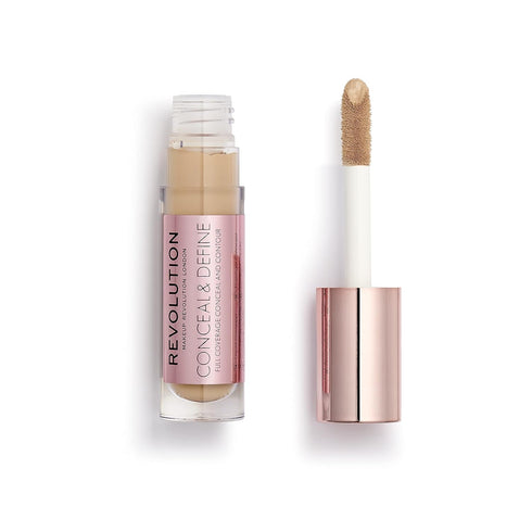 Revolution Conceal & Define Concealer, Full Coverage Lightweight, Long-Lasting Matte Finish, Vegan, C10 Medium