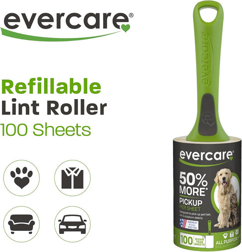Evercare Pet Extreme Stick Plus Lint Roller, 100 Sheets
