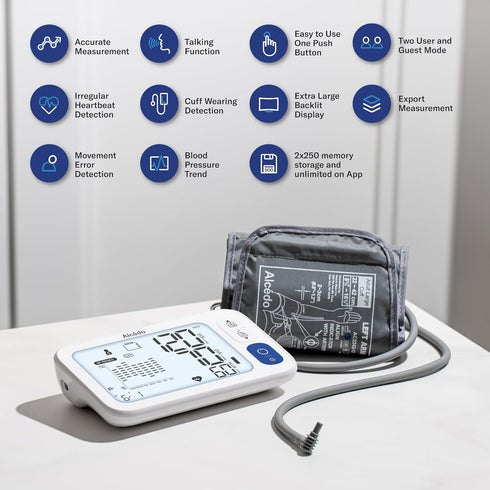 Alcedo Bluetooth Blood Pressure Monitor, Smart BP Machine with Wide Range Cuff, App-Enabled, Large Backlit Screen