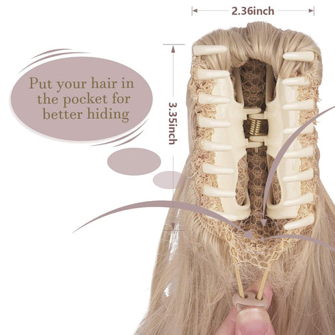 SOFEIYAN 13" Ponytail Extension, Long Curly Clip in Claw Hair Extension for Women, Dark Blonde to Bleach Blonde