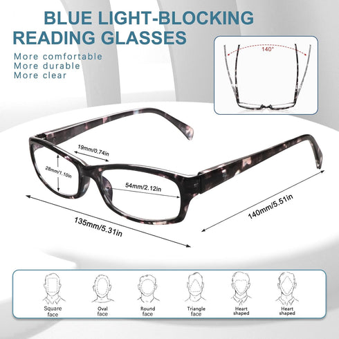 VIDEBLA 5 Pack Computer Reading Glasses, Anti Eyestrain Blue Light Blocking Glasses for Men and Women (5 Mix-2, 0.00)