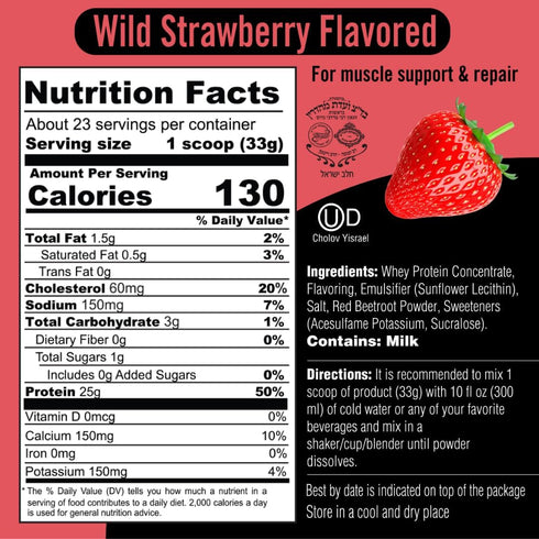 Strawberry Protein Powder Shake, Gluten Free, Sugar Free, 25g Protein, 5.5g BCAA, 1.65lb Post Workout Recovery Drink
