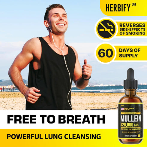 HERBIFY Mullein Drops - Lung Cleanse Leaf Extract for Immune Support, Detox & Respiratory Support - 4 Oz