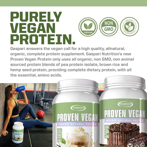 Gaspari Nutrition Proven Vegan Protein - Organic Natural Protein, Gluten Free, Soy Free, NON GMO - 2lbs, Double