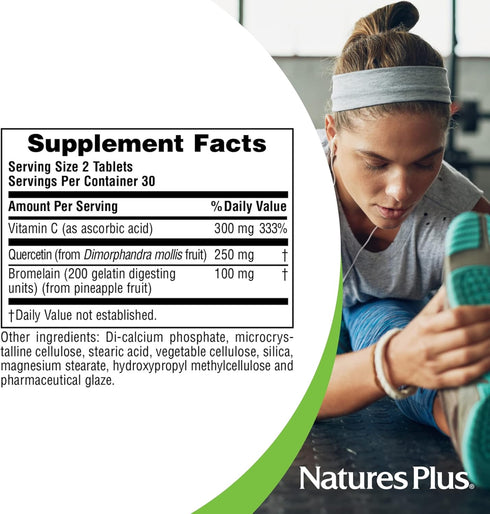NaturesPlus Quercetin Plus with Vitamin C & Bromelain - 650 mg, 60 Vegetarian Tablets - Gluten-Free - 30 Servings