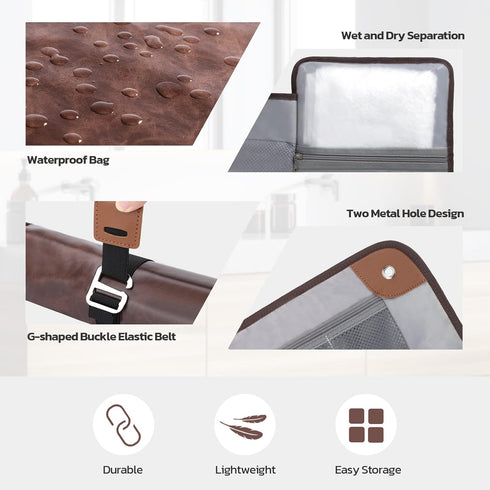 Toiletry Bag for Men - Water-Resistant Compact Travel Organizer for Hygiene, Shaving Kit, Chic Brown (PU Leather)