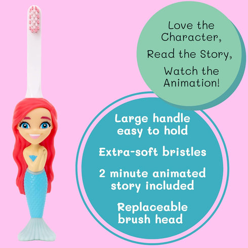 Kids Manual Toothbrush for 2-10 Year Old - Aqua The Mermaid | Soft Bristles, Easy Grip Handle, Bonus Brush Head