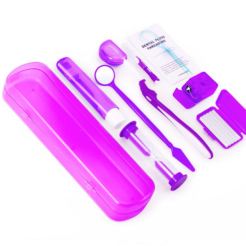 Annhua Braces Kit Cleaning Tools Boxed 8 Pack for Orthodontic, Portable Travel Dental Pick Tool Set for Braces, Purple