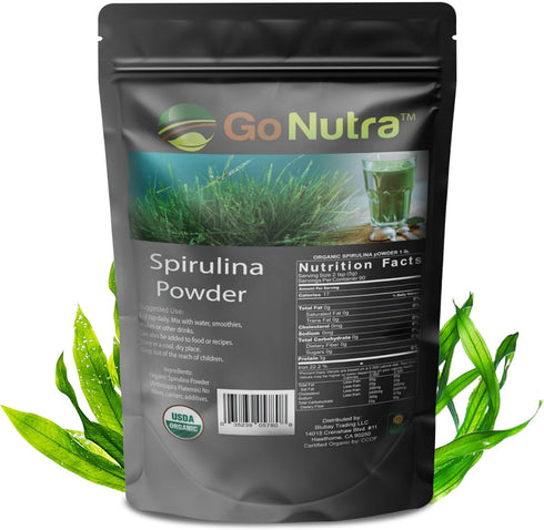Go Nutra Spirulina Powder Organic | Pure Non-GMO Superfoods for Antioxidant, Minerals, Fiber & Protein | Vegan Friendly