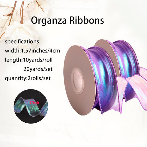 2 Rolls Laser Purple Organza Ribbon 1-1/2 Inch Wide 10 Yards for Gift wrap Bow DIY Craft Bouquet Wreath Baking Baby Shower Wedding Parties Valentine Christmas Tree Decoration by CMFYHM