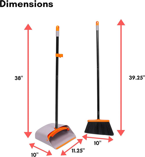 Set Set BirdRock Home Broom and Dustpan - Lobby Dust Pan - Orange and Grey Durable - Indoor or Outdoor - Sweep Combo