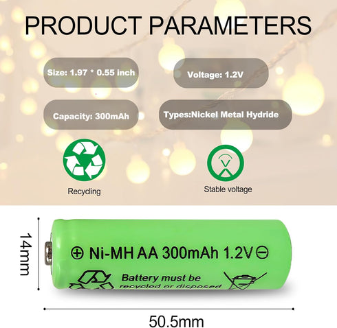 Zsolarigt 300mAh 1.2V 10 Pack,1.2 Ni-Mh AA Solar Light Rechargable Batteries Volt Double A Battery for Outdoor Garden