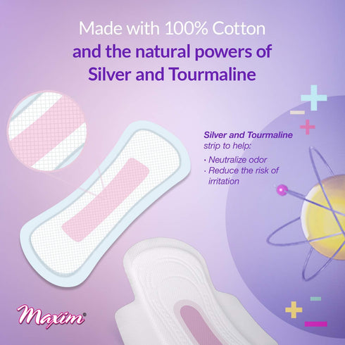 Maxim 20ct, 2 Packs MaxION Ultra Thin Winged Pads, with Organic Cotton Cover Sheet and Leak Control Channels