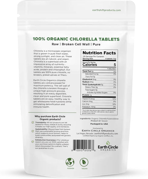 Chlorella Tablets, High Potency Kosher Supplement, All-Natural Chlorophyll Superfood, Vegan - 400 Tablets (2 Pack)