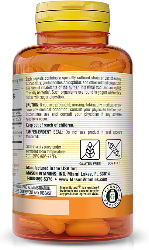 MASON NATURAL Probiotic Acidophilus | 100 Capsules (Pack of 3) | with Pectin and Calcium - Immune System Booster,