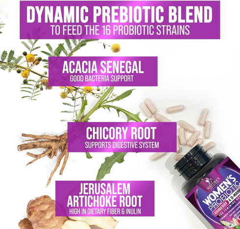 Probiotics for Women's Vaginal Health - 60 Billion CFU with Prebiotics for pH Balance & Digestive Support