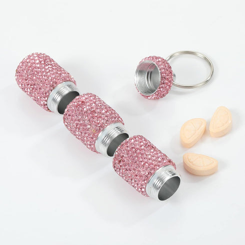 Bling Portable Travel Pill Case, Rhinestone Waterproof Small Pill Holder with Keychain, Cute Mini Storage Box for