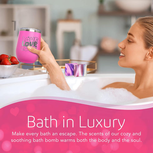 LOVE Box Spa Gift Set for Women - Lotion, Soap, Bath Bomb, Pink Tumbler - Self Care Kit - Spa Gift Baskets for Women, Birthday Gifts for Women or Any Special Occassion, 6pcs Spa Day Kit Age of Sage
