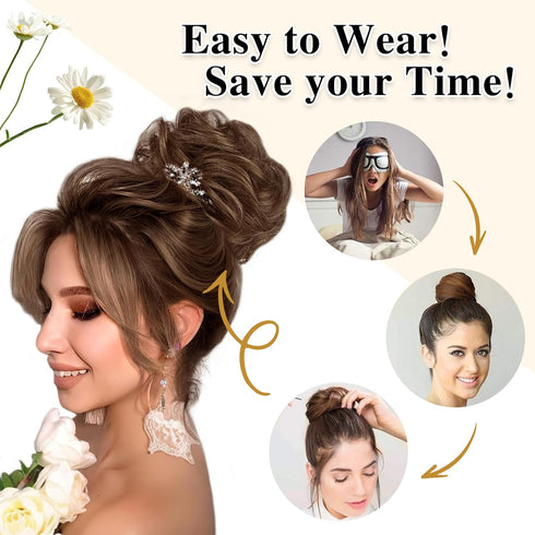 MORICA 1PCS Messy Hair Bun Scrunchies Extension, Curly Wavy Synthetic Chignon for Women