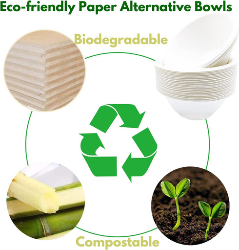 100 Pack White Disposable Paper Bowls, 8oz Natural Compostable Eco-friendly Biodegradable Bowls for Party