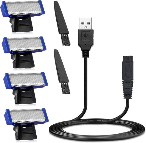 LINMEI Shaver Charging Cable and Replacement Heads, Compatible with Microtouch Solo Mens Shaver (4 Blades & 1 USB Cable)