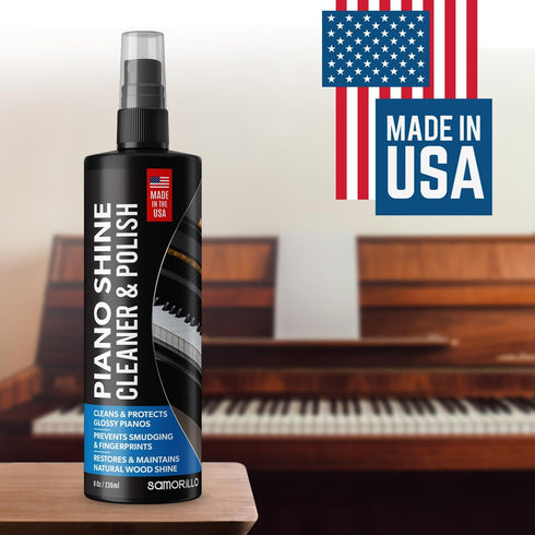 Piano Shine Polish & Cleaner 8 oz - Clean, Polish, Wax & Protect Glossy Pianos, UV Protectant