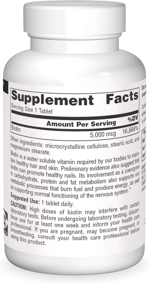 Source Naturals Biotin 5,000mcg - 200 Tablets, High Potency B Vitamin Nutrients for Healthy Hair, Skin & Nails