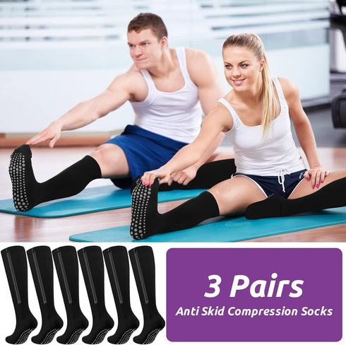 Shyyween 3 15-20mmhg Pairs Zipper Compression Socks Non Slip Grip for Men Women Knee High Socks for Nurse Pregnant