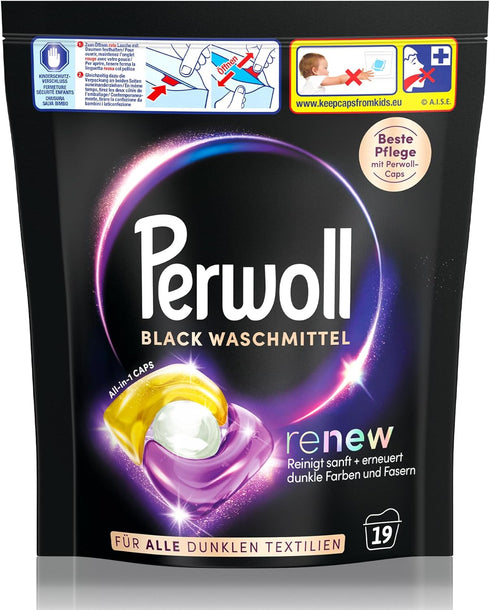 Perwoll (19 All-in-1 Caps Black Detergent Washes) | Detergent | Caps Gently Clean and Renew Colors & Fibers | For All