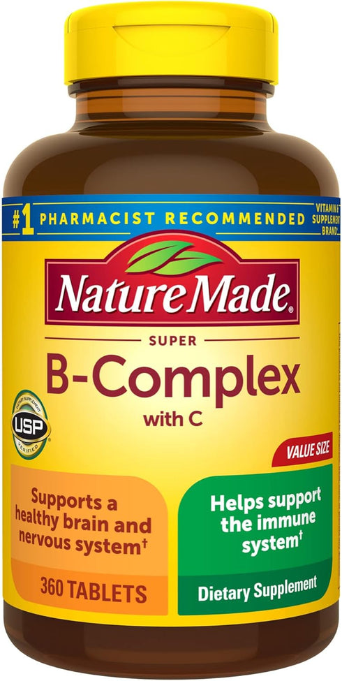 Nature Made Super B Complex with Vitamin C and Folic Acid, 360 Tablets for Immune Support