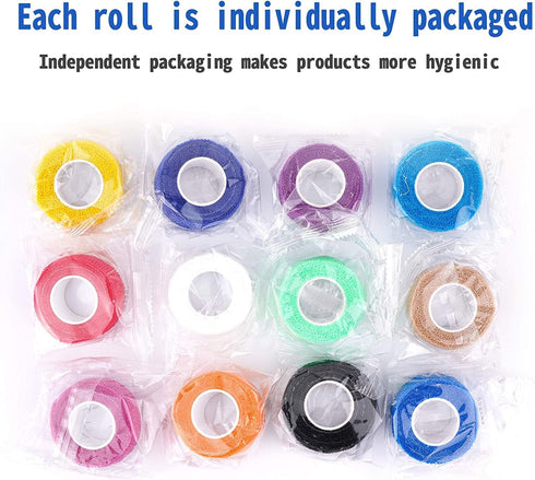 24 Pack Self Adherent Cohesive Wrap Bandages, 1 Inch X 5 Yards, First Aid Tape, Elastic Self Adhesive Tape for Sports,