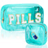 Hillban 2 Pcs Clear Makeup Bag Set, Preppy Chenille Letter Nylon Pouch for Travel Meds and Cosmetic Supplies