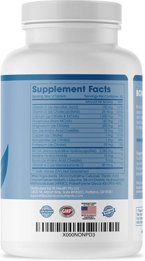 Calcium Supplement for Women & Men - Calcium Citrate & Hydroxyapatite with Vitamin D3, K2, Magnesium, Zinc, 180 Tablets