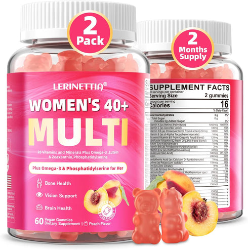Multivitamin for Women Gummies for 40+, Vegan, Sugar Free, 120 Count, Omega-3, Niacinamide, Iron