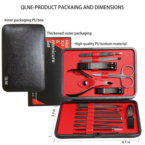 Nail Clippers Set, High Precision Stainless Steel Nail Cutter, Manicure Pedicure Kit with Stylish Case (Black)