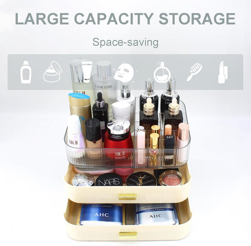Makeup Organizer with 2 Drawers - Cosmetics Organizer for Bedroom and Bathroom Vanity, Large Capacity Storage Box