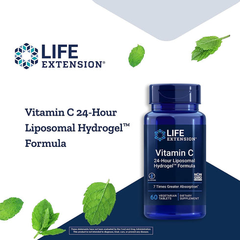 Life Extension Liposomal Vitamin C 24-Hour Hydrogel Formula – Immune & Skin Health Supplement with Calcium – 60 Tablets