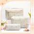 3 Pcs Quilted Makeup Bag, Large Floral Cosmetic Bag, Cute Kawaii Toiletry Pouch with Zipper for Women Gifts (Apricot